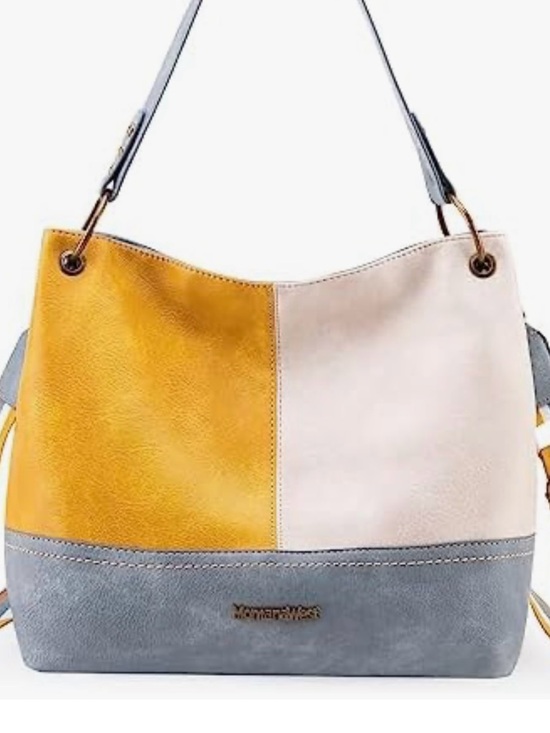 Montana West colorblock bag in denim blue/gold/off-white-shoulder & crossbody